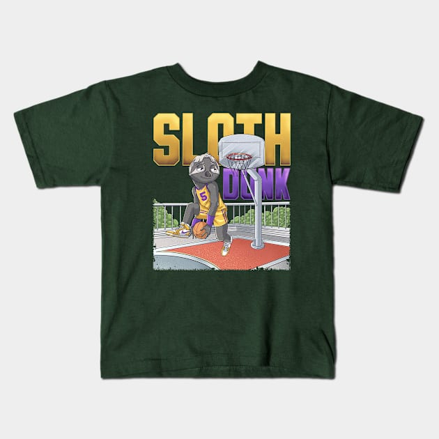 Sloth Dunk Kids T-Shirt by ragil_studio